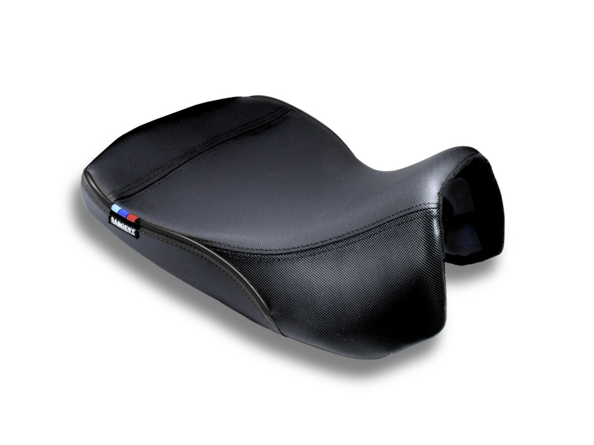 Sargent Cycle Products new Performance Plus front motorcycle seat for the BMW R 1300 GSA with DTx, Gripzones, and Racing Red Welt, low version.